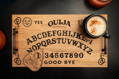 Ouija Board Serving Tray with 4 Planchette Coasters - Cherry