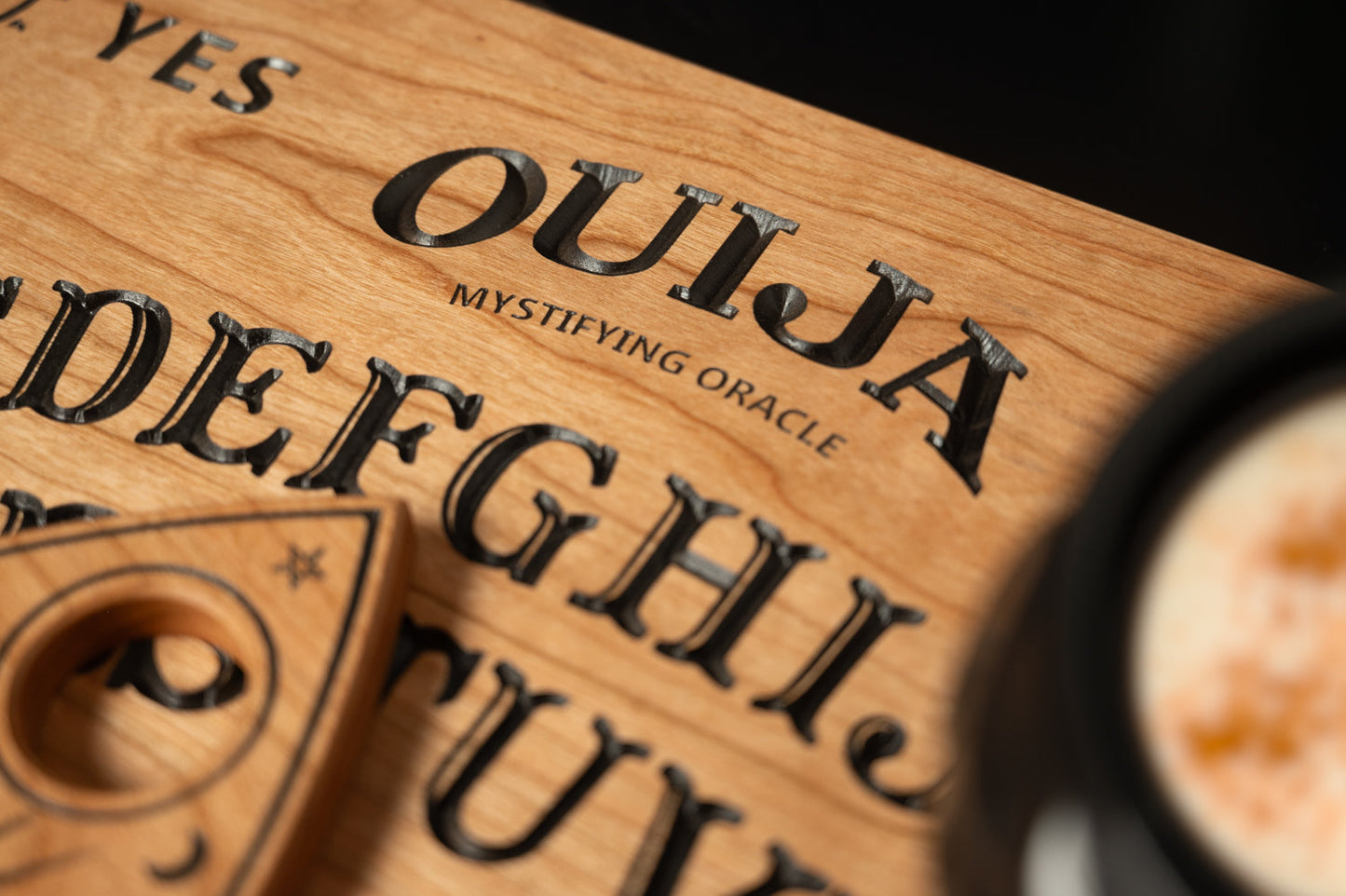 Ouija Board Serving Tray with 4 Planchette Coasters - Cherry