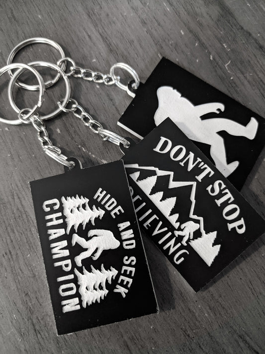 Bigfoot Keychain - Hide and Seek Champion - Don't Stop Believing - Sasquatch Yeti