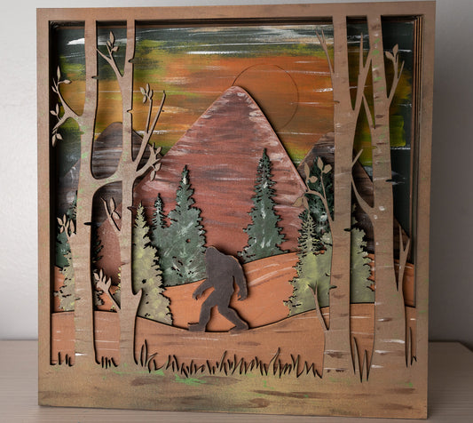 Bigfoot Layered Mountain Scene Wall Decor