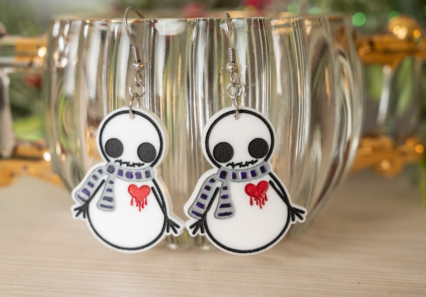 Creepy Snowman Earrings - Gothic Snowman Dangle Earrings