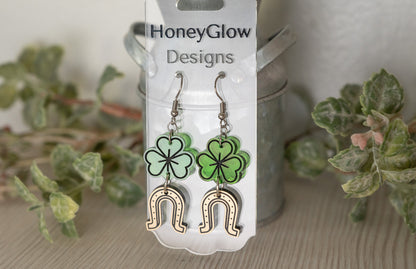 St. Patrick's Day Earrings - St. Patrick's Day Clover and Horseshoe Earrings - Lucky Earrings