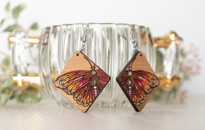 Wood Butterfly Earrings - Monarch Butterfly Earrings - Hand Painted Butterfly Earrings