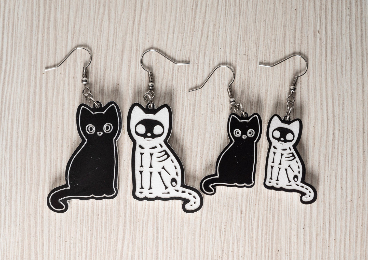 Halloween Earrings Cat Skeleton - Black Cat Skeleton Earrings - Spooky Cat Earrings