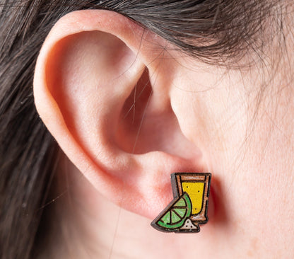 Tequila Shot with Lime Cinco De Mayo Stud Earrings