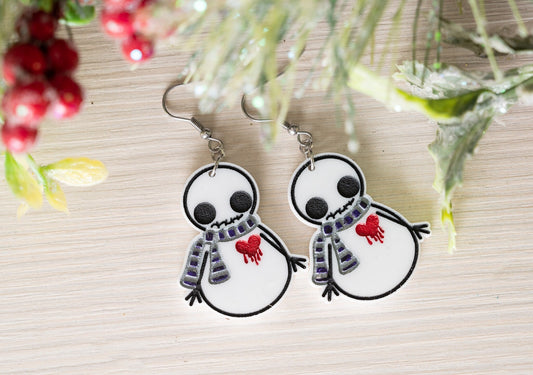 Creepy Snowman Earrings - Gothic Snowman Dangle Earrings