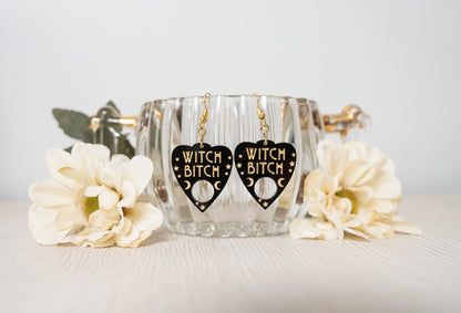 Halloween Earrings - Witch Bitch Ouija Planchette Earrings - Witch Earrings - Halloween Earrings