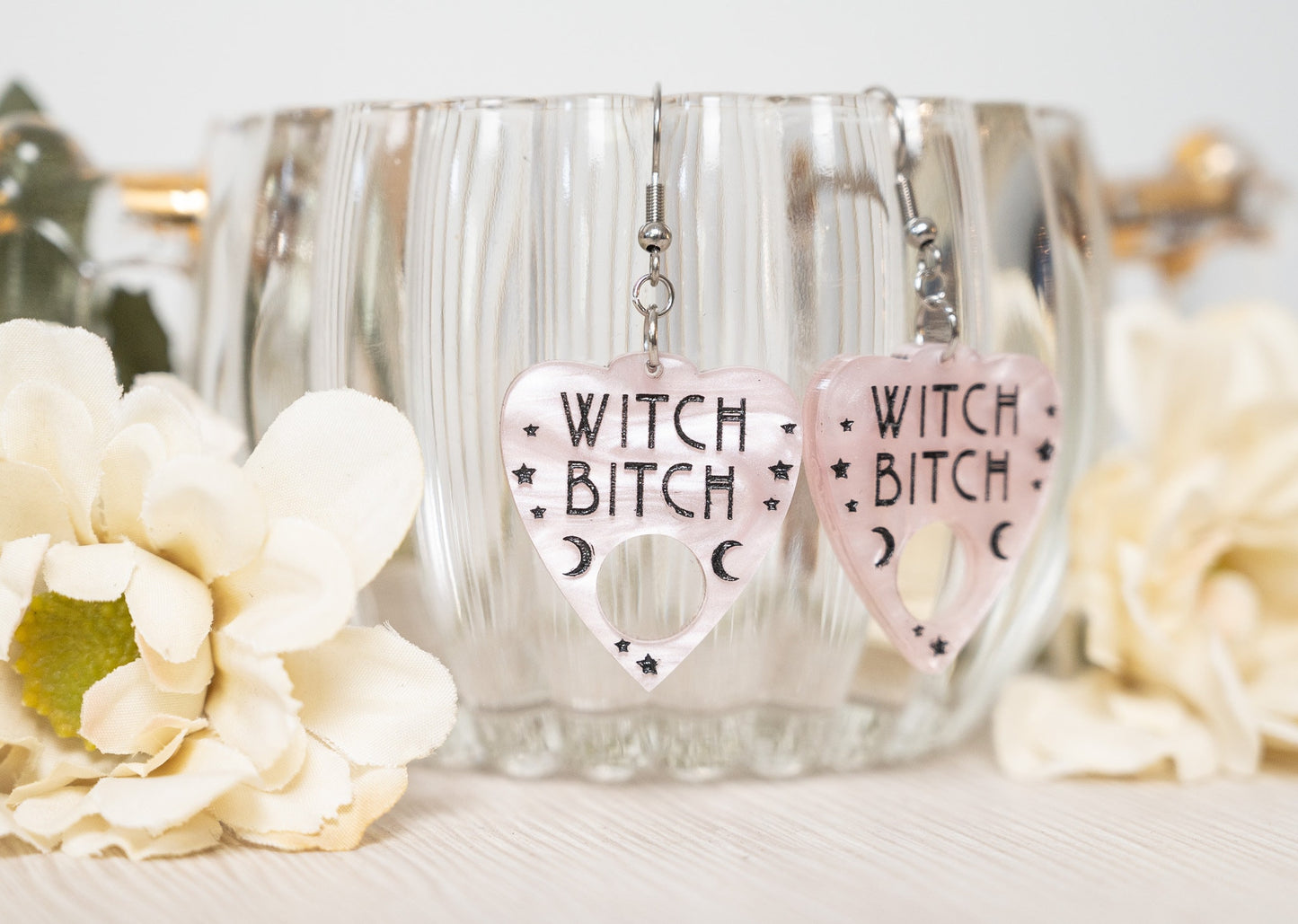 Halloween Earrings - Witch Bitch Ouija Planchette Earrings - Witch Earrings - Halloween Earrings