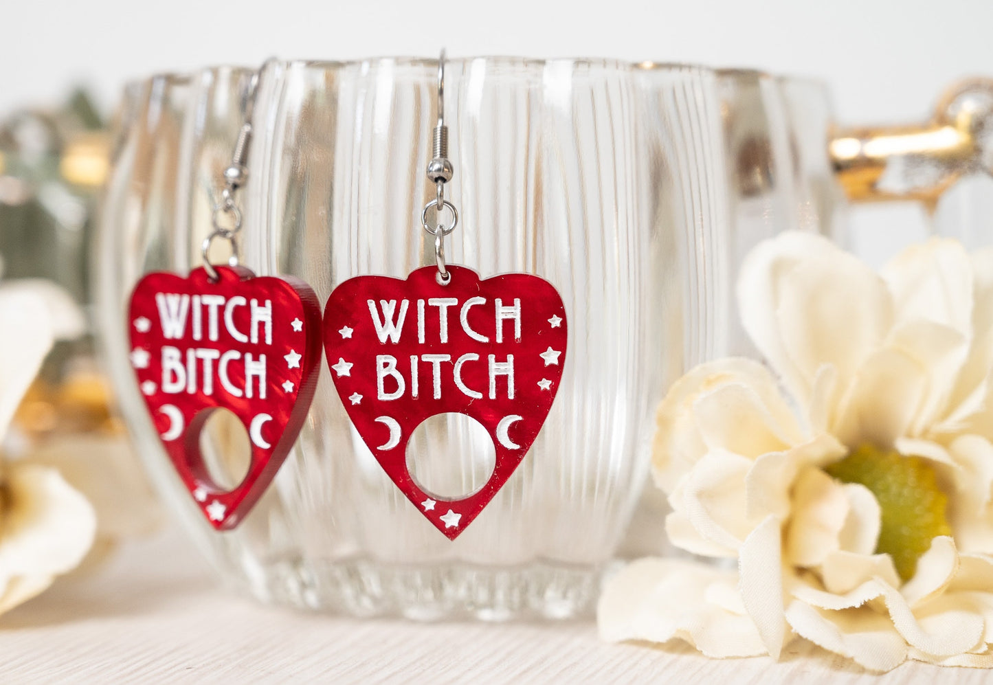 Halloween Earrings - Witch Bitch Ouija Planchette Earrings - Witch Earrings - Halloween Earrings