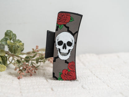 Skull with Rose Pattern Hair Claw Clip