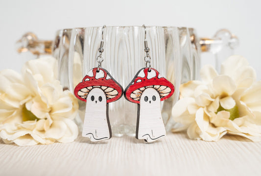 Halloween Earrings - Mushroom Ghost Earrings - Halloween Ghost Earrings