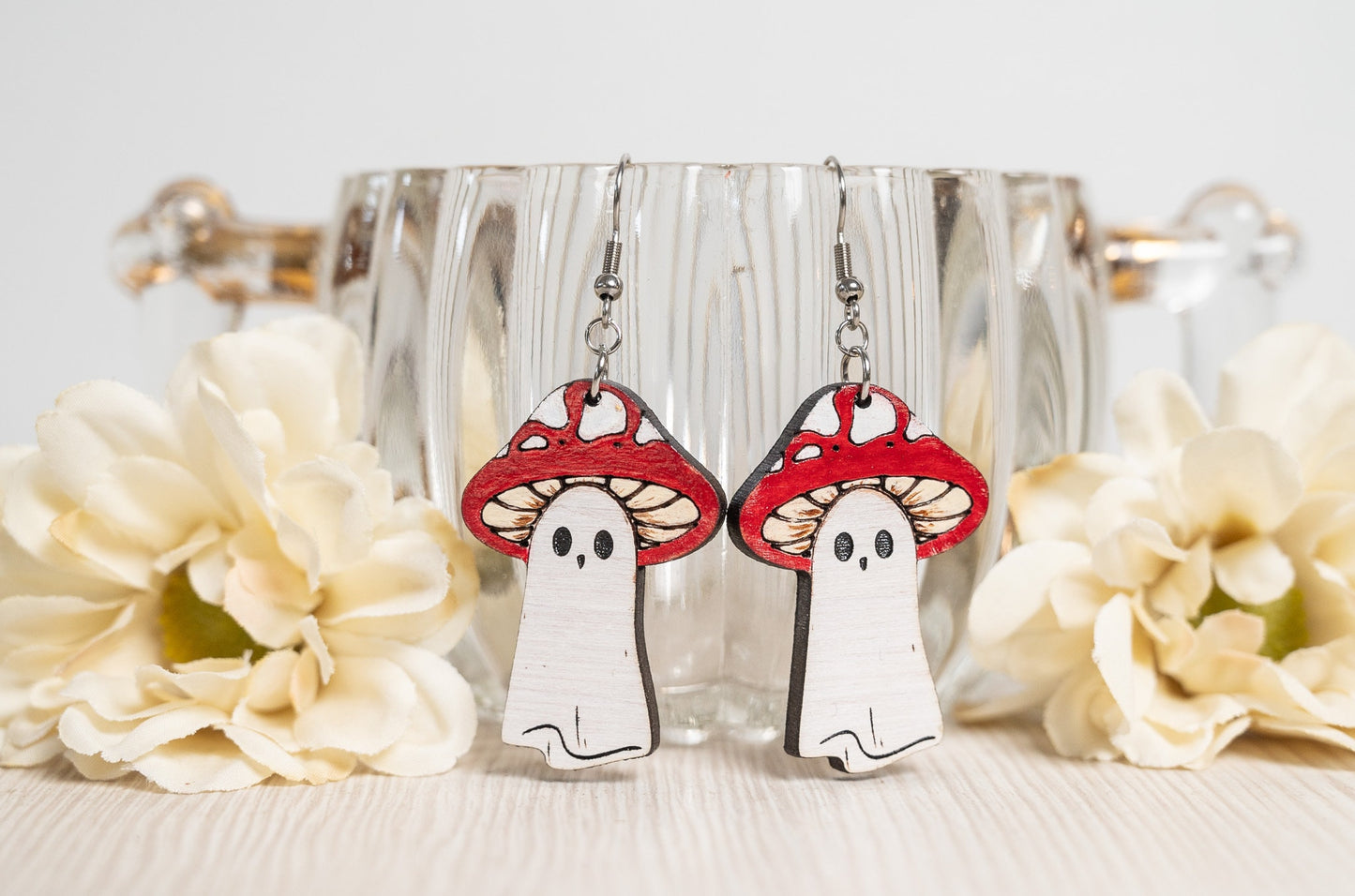 Halloween Earrings - Mushroom Ghost Earrings - Halloween Ghost Earrings