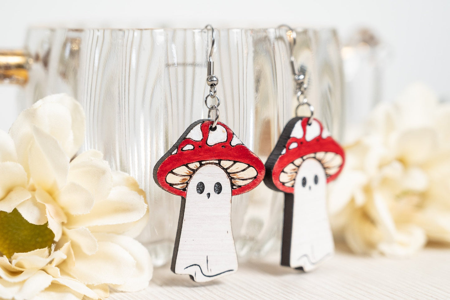 Halloween Earrings - Mushroom Ghost Earrings - Halloween Ghost Earrings