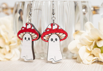 Halloween Earrings - Mushroom Ghost Earrings - Halloween Ghost Earrings