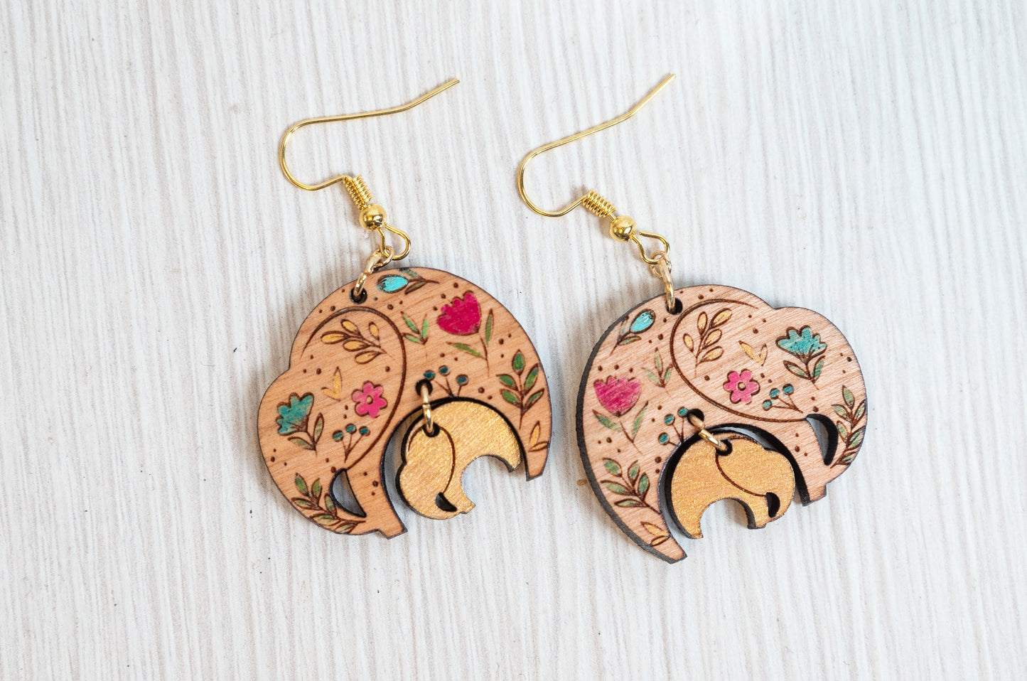 Floral Mom Elephant Earrings