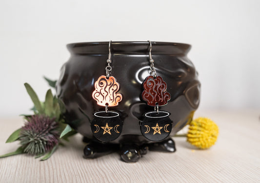 Halloween Earrings - Mystical Cauldron Midnight Prism Iridescent Earrings