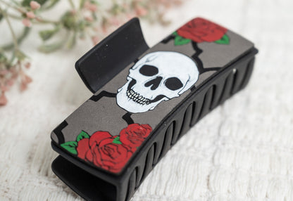 Skull with Rose Pattern Hair Claw Clip