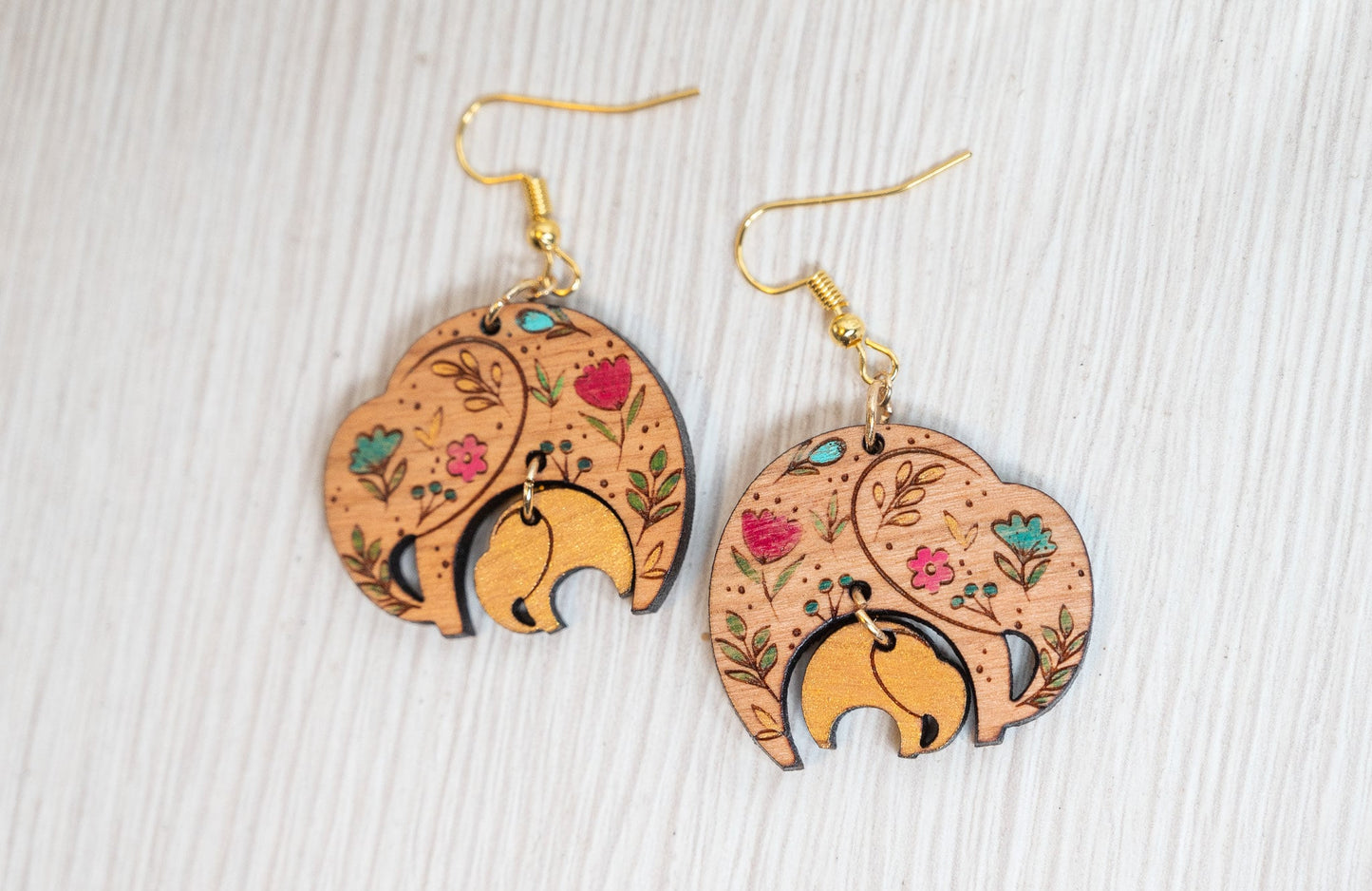 Floral Mom Elephant Earrings