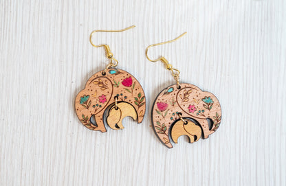 Floral Mom Elephant Earrings