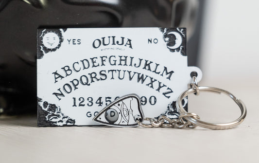 White/Black Ouija Board and Planchette Keychain