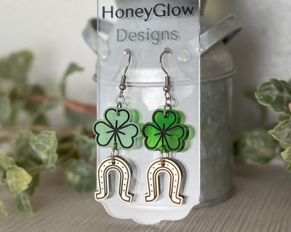 St. Patrick's Day Earrings - St. Patrick's Day Clover and Horseshoe Earrings - Lucky Earrings