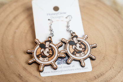 Ship Wheel Steamboat Willie Earring