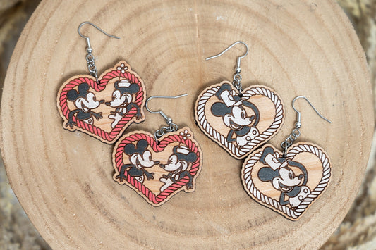 Heart Shape Rope Earrings- Steamboat Willie and Minerva Mouse Earrings