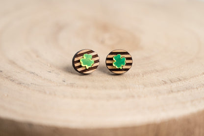 St. Patrick's Day Earrings- Striped Clover Earrings- Clover Studs