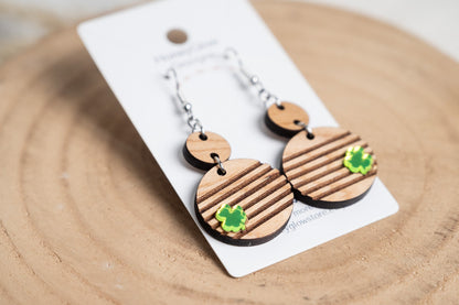 St. Patrick's Day Earrings- Striped Clover Earrings- Clover Studs