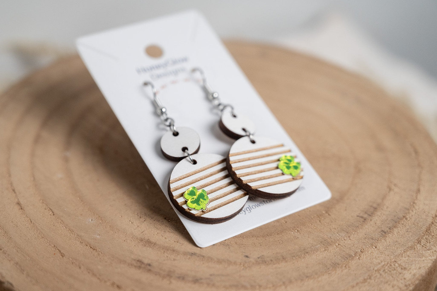 St. Patrick's Day Earrings- Striped Clover Earrings- Clover Studs