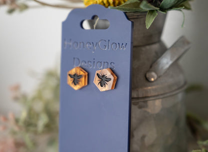 Honeycomb Bee Stud Earrings