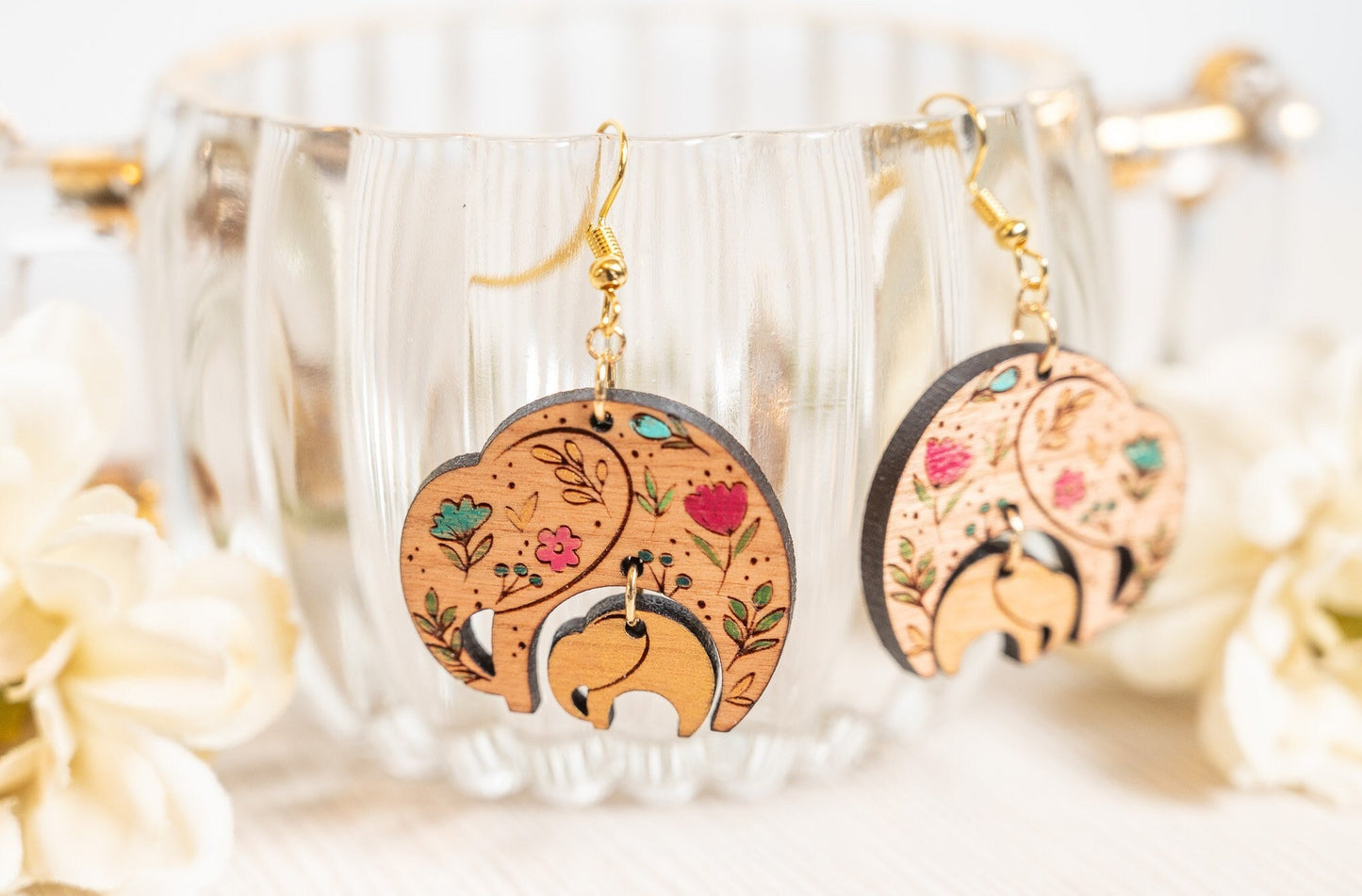 Floral Mom Elephant Earrings