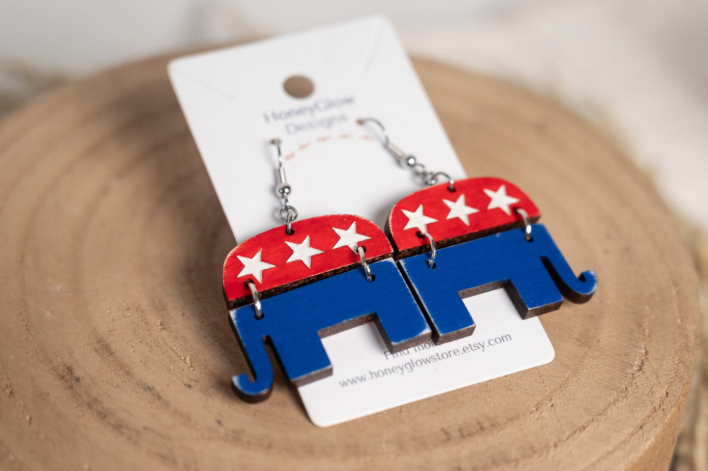 Republican Elephant Earrings- Patriotic Earrings