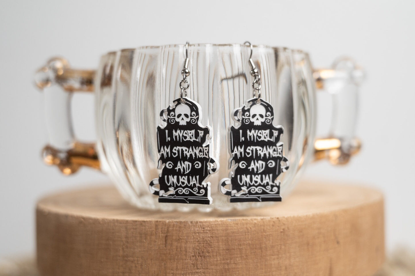 Tombstone Earrings- Halloween Tombstone-Never Trust the Living- I myself am strange and unusual