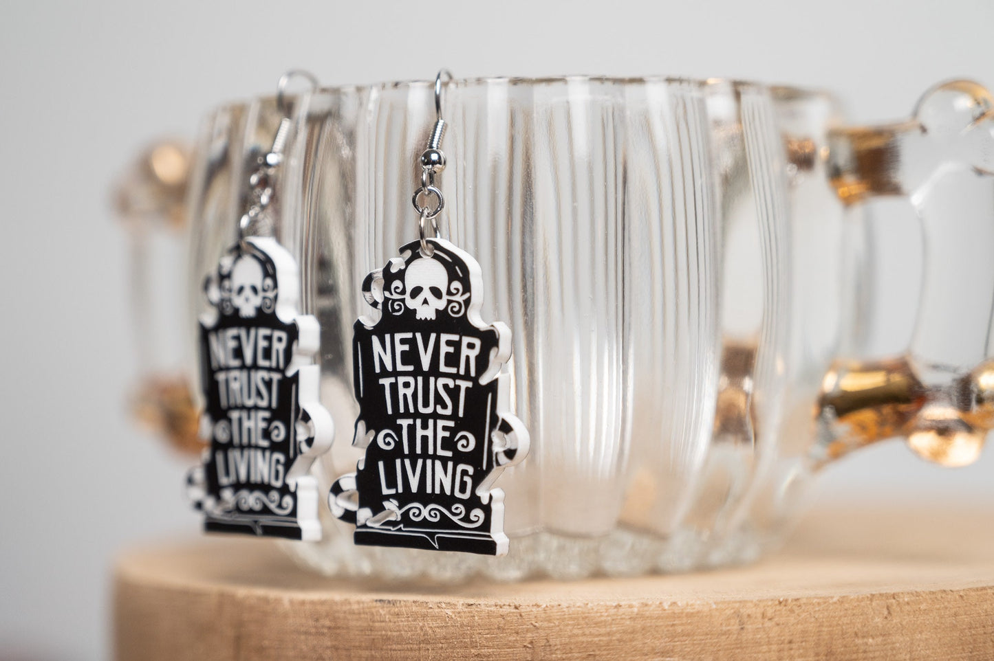 Tombstone Earrings- Halloween Tombstone-Never Trust the Living- I myself am strange and unusual