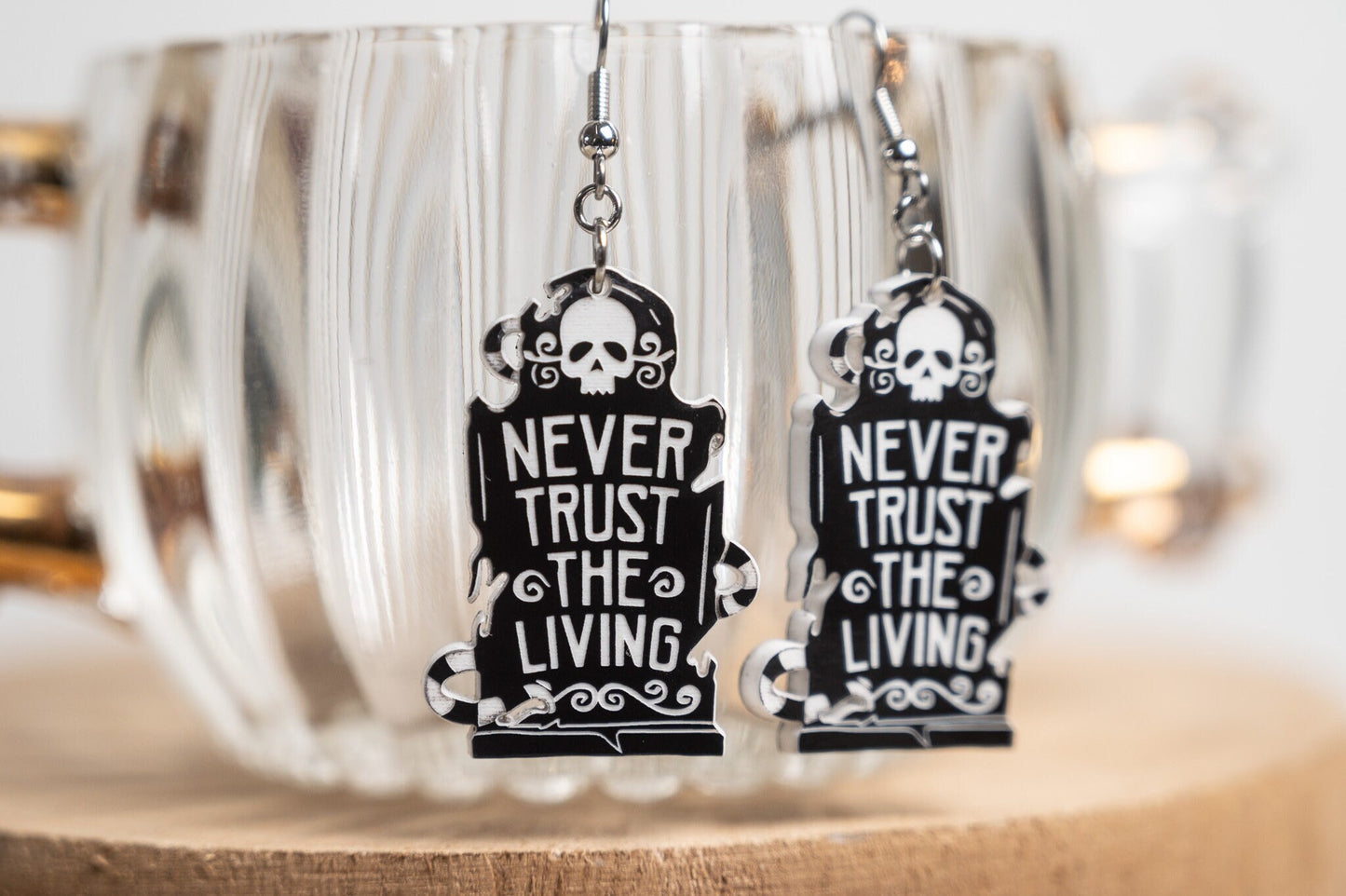 Tombstone Earrings- Halloween Tombstone-Never Trust the Living- I myself am strange and unusual