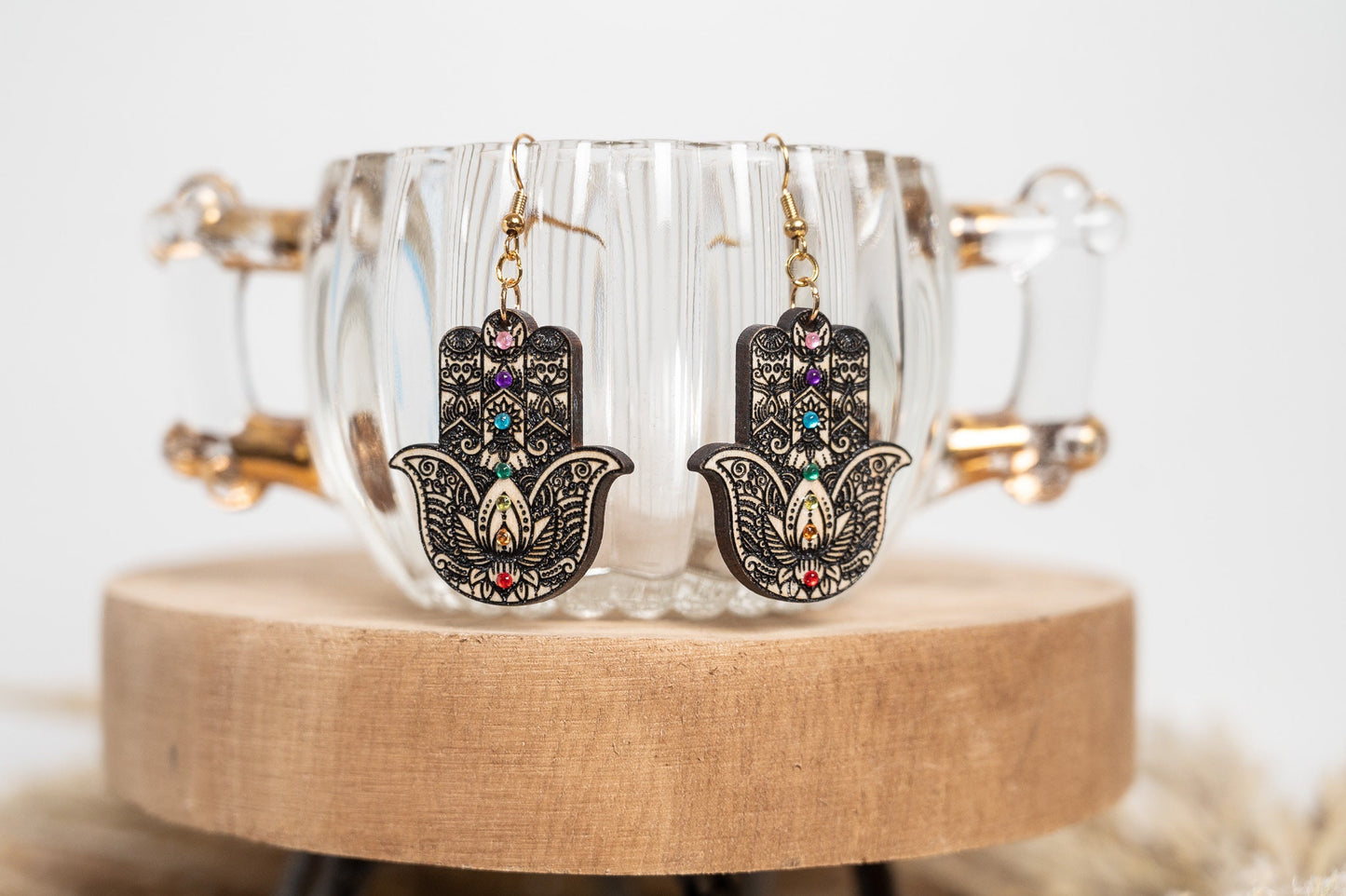 Hamsa Hand Earrings - 7 Chakras Earrings - Protection Earrings