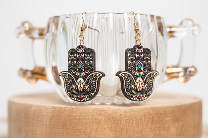 Hamsa Hand Earrings - 7 Chakras Earrings - Protection Earrings