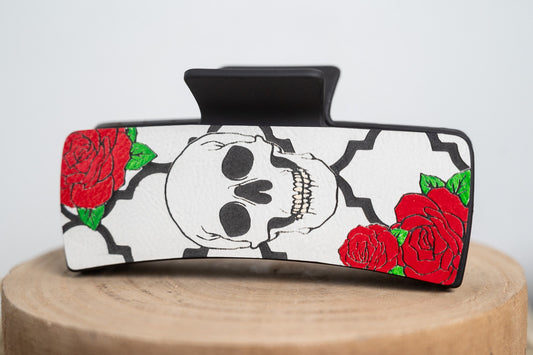 Skull with Rose Pattern Hair Claw Clip