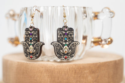 Hamsa Hand Earrings - 7 Chakras Earrings - Protection Earrings