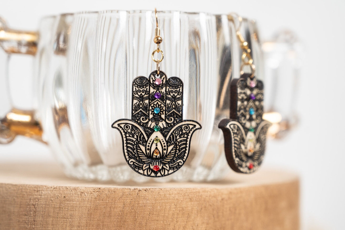 Hamsa Hand Earrings - 7 Chakras Earrings - Protection Earrings