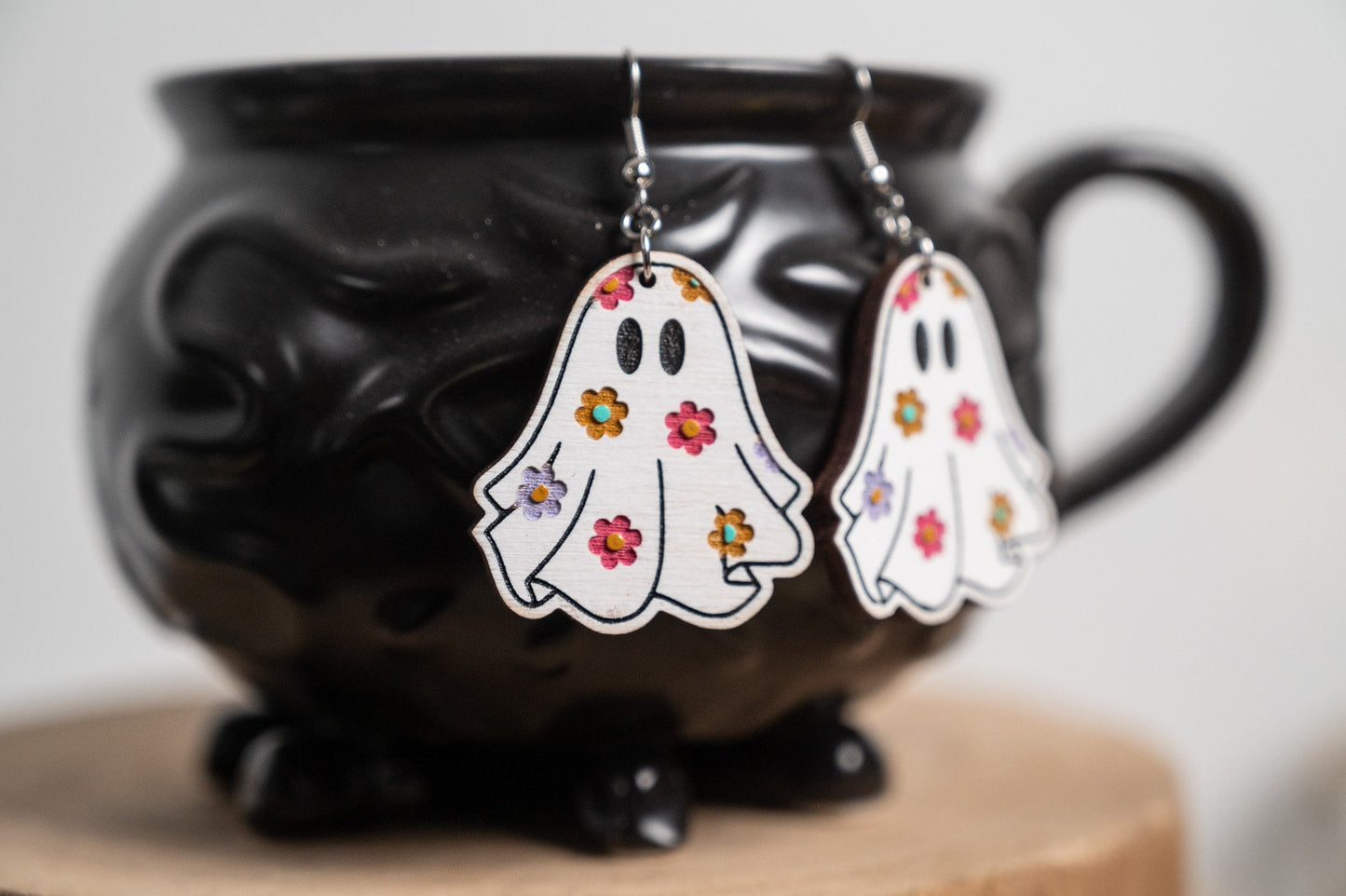 Groovy Floral Ghost Earrings - Halloween floral ghost Earrings