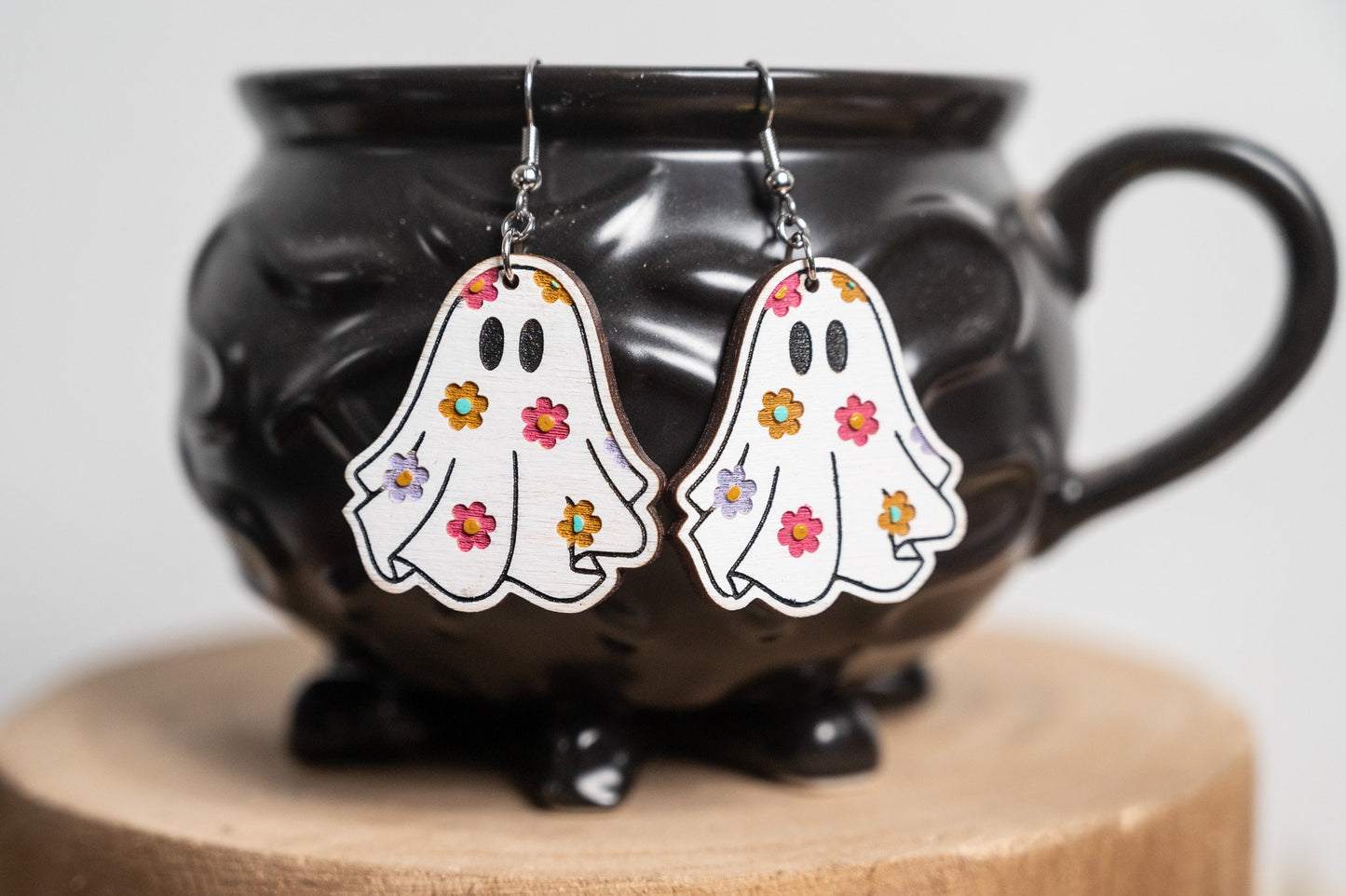 Groovy Floral Ghost Earrings - Halloween floral ghost Earrings