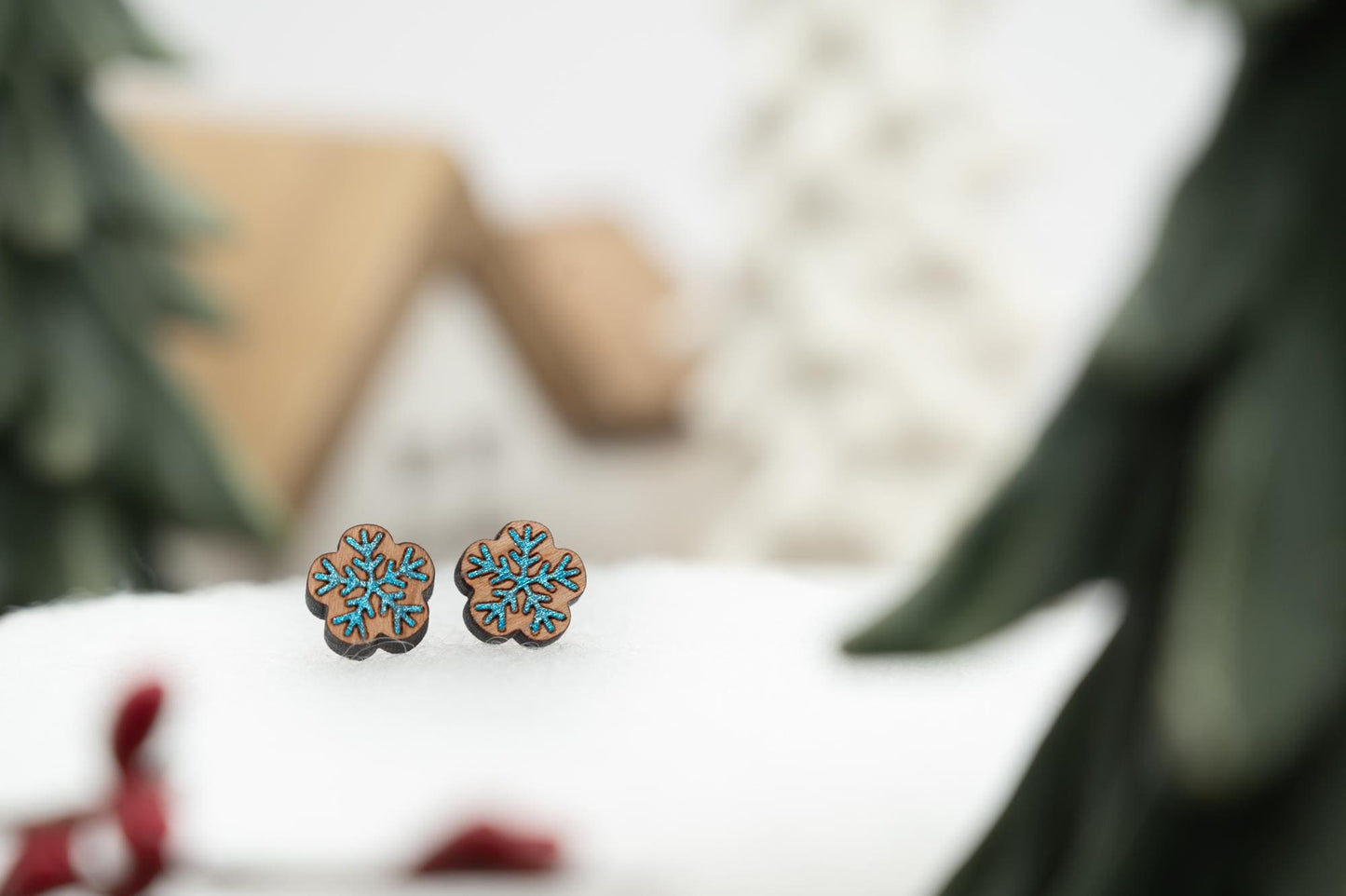 Snowflake Stud Earrings - Christmas Stud Earrings - Winter Holiday Earrings Gift for Her