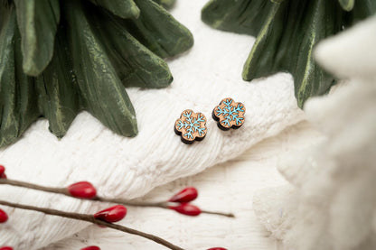 Snowflake Stud Earrings - Christmas Stud Earrings - Winter Holiday Earrings Gift for Her