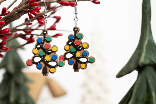 Tree Lights Earrings - Fun Christmas Tree Earrings - Christmas Dangle Earrings