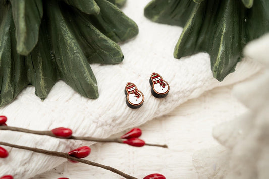 Christmas Snowman Stud Earrings - Simple Snowman Earrings - Cute Snowman Stud Earrings for Girls