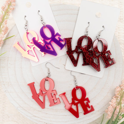 Love Park Earrings for Valentines Gift for Girlfriend Gift for Daughter Red Love Statement Earrings Dangle Earrings for Mom