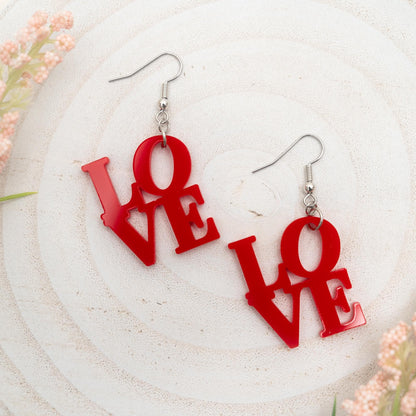 Love Park Earrings for Valentines Gift for Girlfriend Gift for Daughter Red Love Statement Earrings Dangle Earrings for Mom