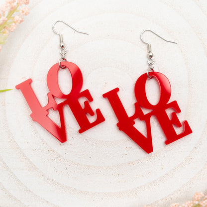 Love Park Earrings for Valentines Gift for Girlfriend Gift for Daughter Red Love Statement Earrings Dangle Earrings for Mom